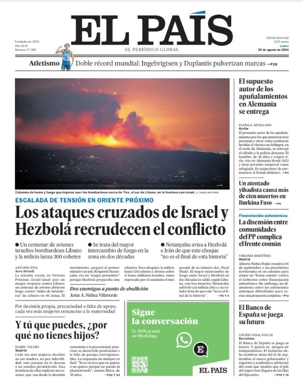 Portada de El País del 26 de agosto de 2024