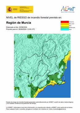 Mapa que muestra el nivel de riesgo de incendios forestales