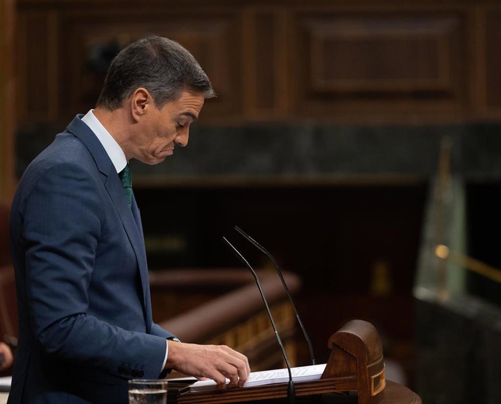 Archivo - El presidente del Gobierno, Pedro Sánchez, durante una sesión extraordinaria en el Congreso de los Diputados, a 17 de julio de 2024, en Madrid (España).