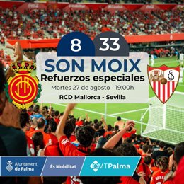 Refuerzos de los servicios de bus por el partido entre el Mallorca y el Sevilla.