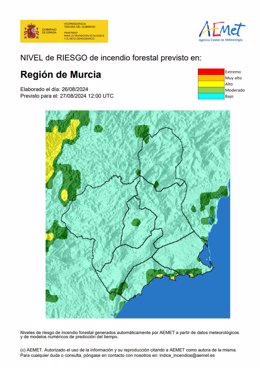 Mapa que muestra el nivel de riesgo de incendio forestal