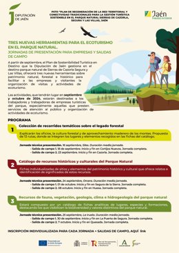 Cartel con información sobre las nuevas herramientas turísticas para el Parque Natural de las Sierras de Cazorla, Segura y Las Villas.