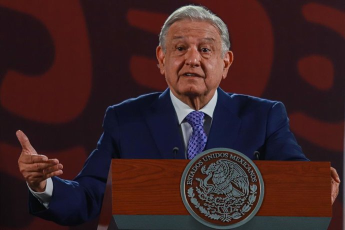 August 21, 2024, Mexico City, Cdmx, Mexico: Mexican President Andres Manuel Lopez Obrador, speaking during a briefing conference where talked  about the Mayan train  and the over-representation of the Morena party in the Chamber of Deputies at the Natio