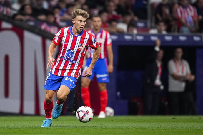 Pablo Barrios of Atletico de Madrid in action during the Spanish league, La Liga EA Sports, football match played between Atletico de Madrid and Girona FC at Civitas Metropolitano stadium on August 25, 2024, in Madrid, Spain.