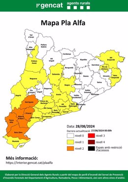 Riesgo de incendio en Catalunya, a 28 de agosto de 2024