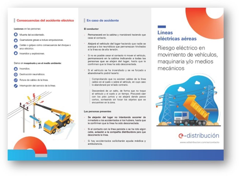 Folleto en el que Endesa da a conocer los riesgos y cómo actuar cuando se trabaja cerca de líneas eléctricas.