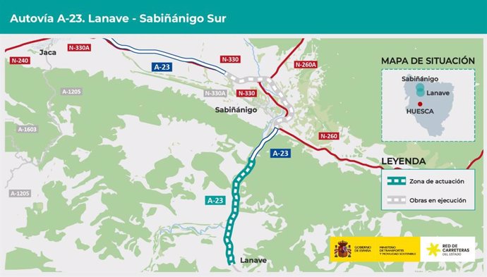 Se trata de 8,7 km que, junto al tramo Sabiñánigo Este-Sabiñánigo Oeste, actualmente en obras, permitirá conectar por autovía entre Sagunto (provincia de Valencia) y Jaca (Huesca).