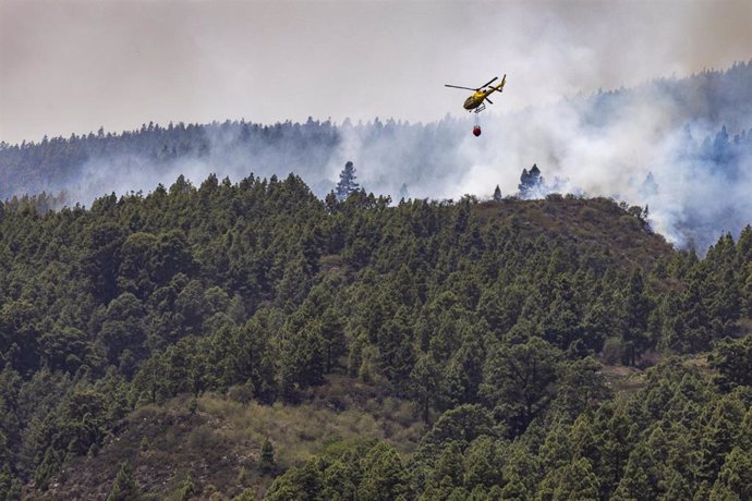 Archivo - Un hidroavión trabaja en la extinción de un incendio forestal en Tenerife