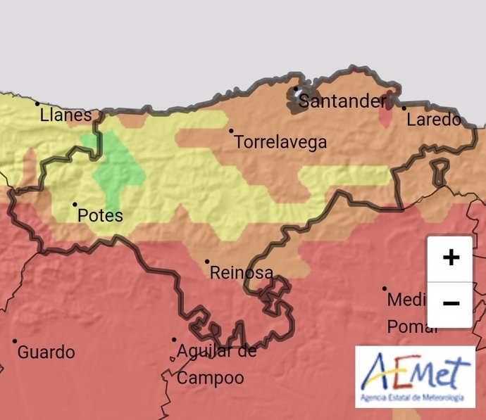 Mapa de riesgos forestales en Cantabria.