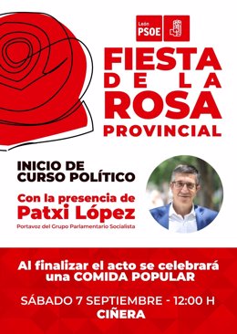 Cartel anunciador de la Fiesta de la Rosa del PSOE de León.