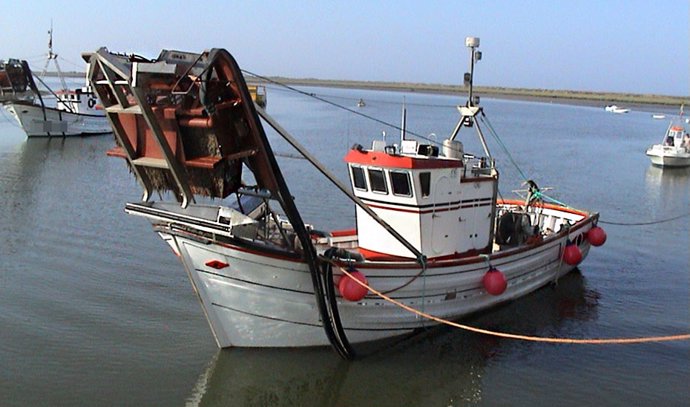 Archivo - Un barco de pesca con draga.