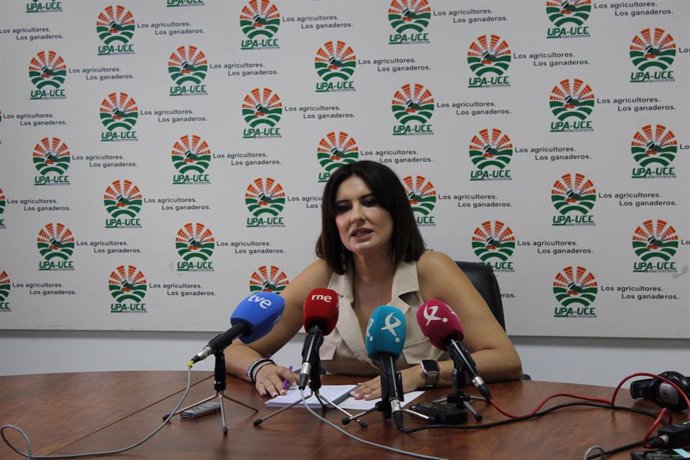 La responsable del vino de UPA-UCE Extremadura, Catalina García, en rueda de prensa en Mérida,