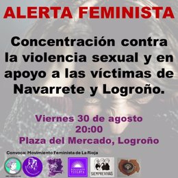 Movimiento Feminista se concentra este viernes contra violencia sexual y en apoyo a víctimas de Navarrete y Logroño