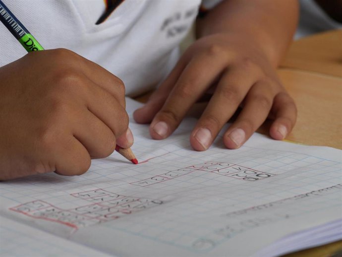 Archivo - Niño haciendo actividades escolares