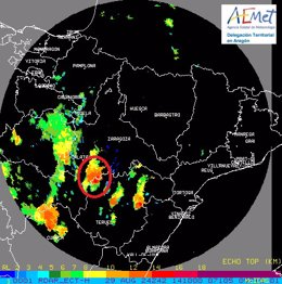 Imagen del radar de Aemet con especial atención a la comarca de Campo de Daroca.