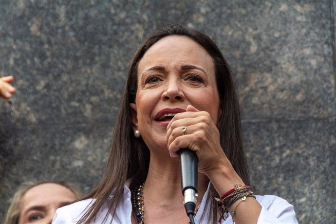 Archivo - María Corina Machado, dirigente de la oposición en Venezuela, durante un acto en julio