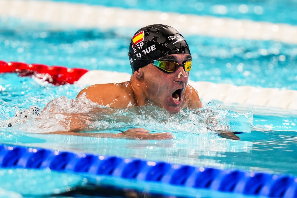 Miguel Luque durante los 50 m braza SB3 de los Juegos Paralímpicos de París