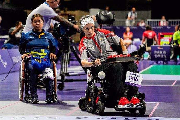 Sara Aller en la competición de Boccia Femenino BC4 de los Juegos Paralímpicos de París