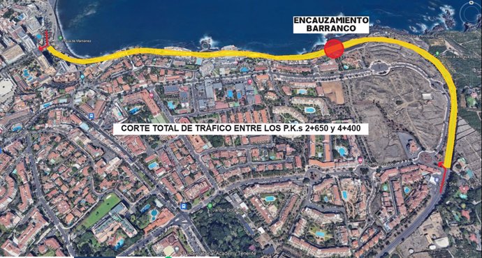 Cortes de carreteras previstos en Puerto de la Cruz para acometer las obras de encauzamiento del barranco de Los Pastores