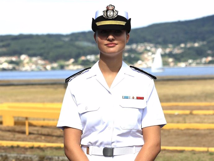 La Princesa Leonor, durante sus primeras actividades en la Escuela Naval de Marín, a 30 de agosto de 2024, en Marín, Pontevedra, Galicia (España).