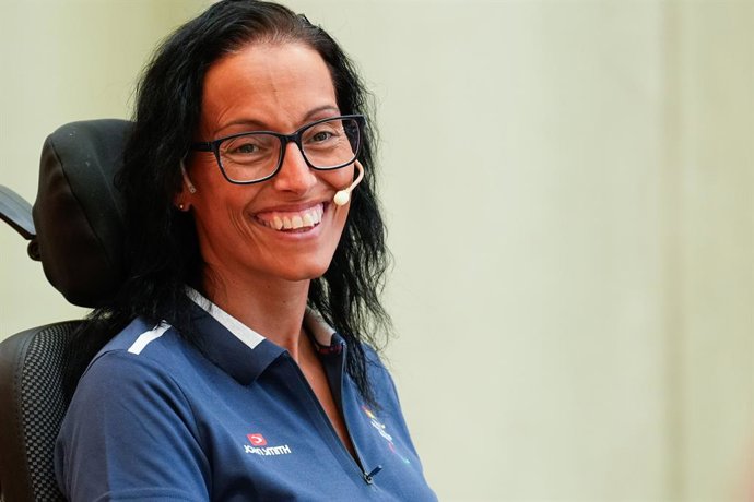 Teresa Perales attends during a farewell event for the Spanish Paralympic Commission that will compete in the Paris 2024 Paralympic Games at the Consejo Superior de Deportes CSD building on August 23, 2024, in Madrid, Spain.