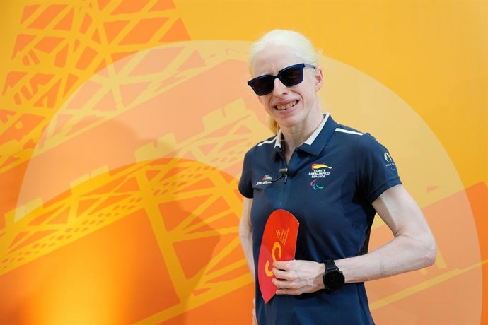 Susana Rodriguez poses for photo during a farewell event for the Spanish Paralympic Commission that will compete in the Paris 2024 Paralympic Games at the Consejo Superior de Deportes CSD building on August 23, 2024, in Madrid, Spain.