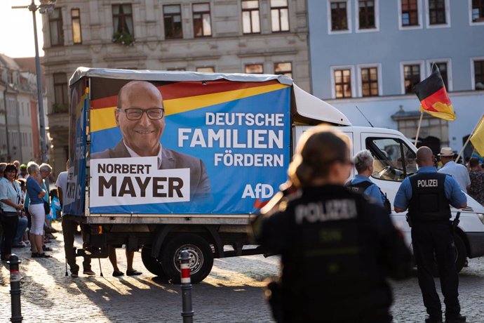 August 30, 2024, Pirna, Saxony, Germany: On 30 August 2024, the AfD organized a rally in Pirna, Germany, two days before the state elections in Saxony, at which AfD MEP Maximilian Krah and Joerg Urban, among others, gave speeches. Some anti-fascist groups