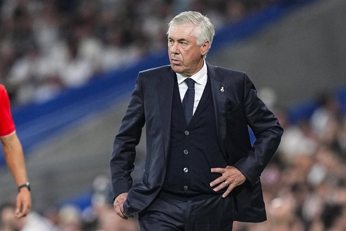 Carlos Ancelotti, head coach of Real Madrid, looks on during the Spanish League, LaLiga EA Sports, football match played between Real Madrid and Real Betis Balompie at Santiago Bernabeu stadium on September 01, 2024, in Madrid, Spain.