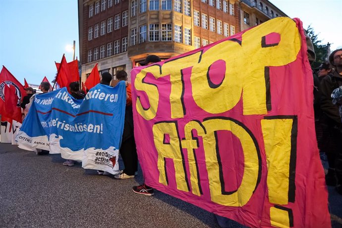 Protesta contra Alternativa para Alemania (AfD) en Hamburgo