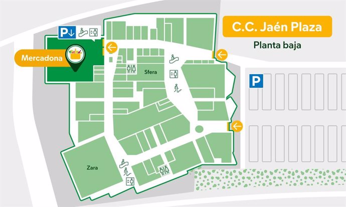 Mapa con la ubicación del supermercado en el Centro Comercial Jaén Plaza.