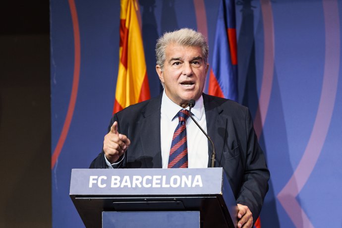 Joan Laporta, President of FC Barcelona, attends his press conference to report on the club's situation at Auditori 1899 on September 03, 2024 in Barcelona, Spain.