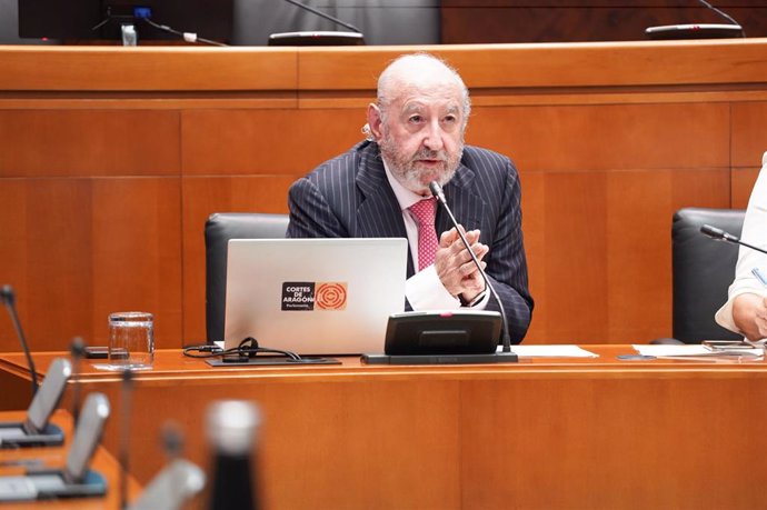 El licenciado en Ciencias Económicas y Empresariales en la Universidad Complutense de Madrid y presidente en De Madrid a Europa, José Ramón Riera, en las Cortes de Aragón.