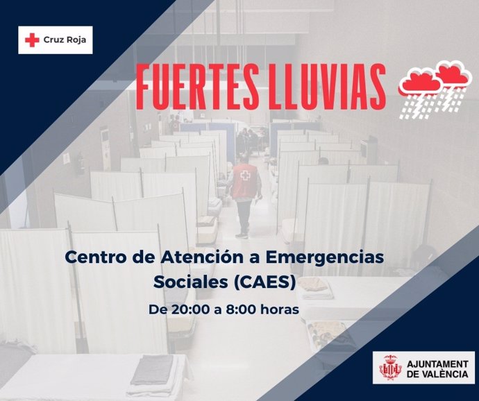 El Ayuntamiento de València abre el Centro de Atención de Emergencias Sociales (CAES) ante la alerta meteorológica para las próximas horas.