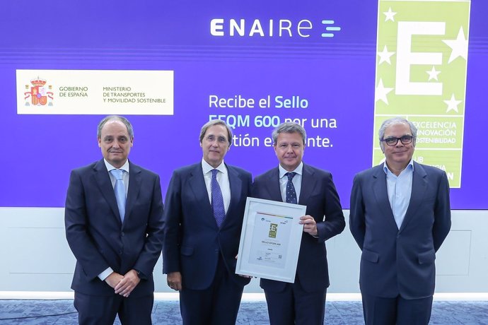 Enaire recibe el reconocimiento internacional Sello EFQM 600 de excelencia en la gestión empresarial.