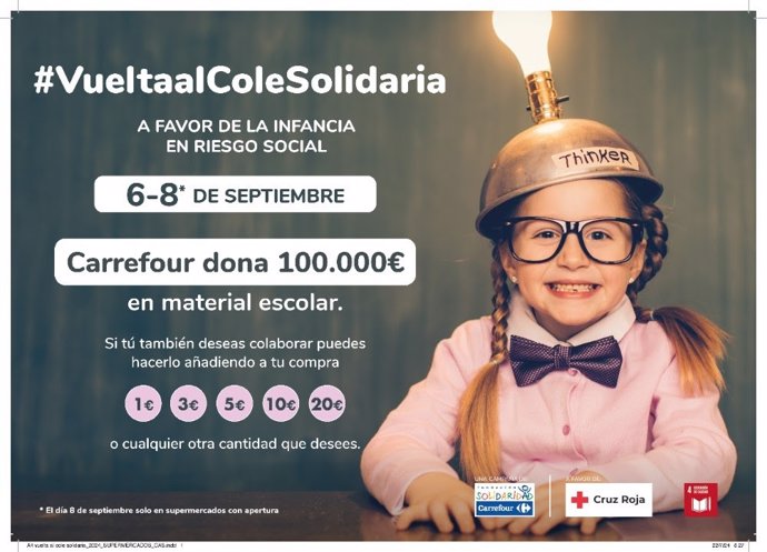 Fundación Solidaridad Carrefour y Cruz Roja promueven una nueva edición de la 'Vuelta al Cole Solidaria'.