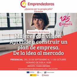 Cartel del curso de la Cámara de Comercio para mujeres emprendedoras.