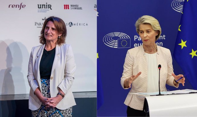 La vicepresidenta para la Transición Ecológica y Reto Demográfico, Teresa Ribera y la presidenta de la Comisión Europea, Ursula von der Leyen