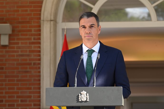 El presidente del Gobierno, Pedro Sánchez, durante su declaración institucional en La Moncloa