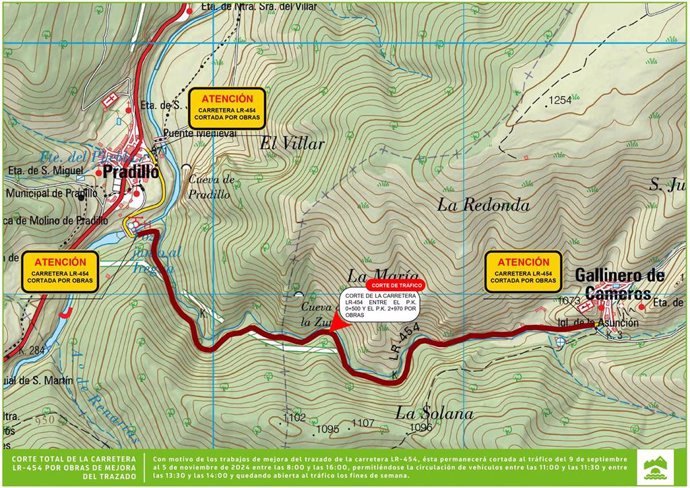 La LR-454, entre Pradillo y Gallinero de Cameros, permanecerá cortada durante casi un mes por obras de ensanche