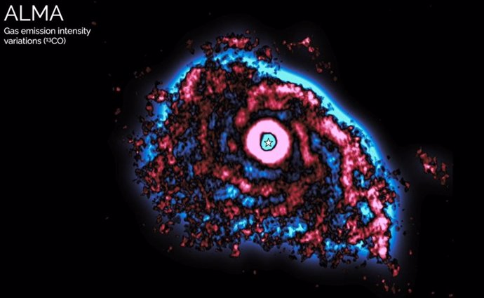 Los astrónomos procesaron las imágenes de ALMA para descubrir las variaciones en el brillo, la temperatura y la velocidad del gas.