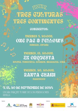 Cartel del ciclo 'Tres Culturas, Tres Continentes', que se celebrará junto a la Torre de los Perdigones.