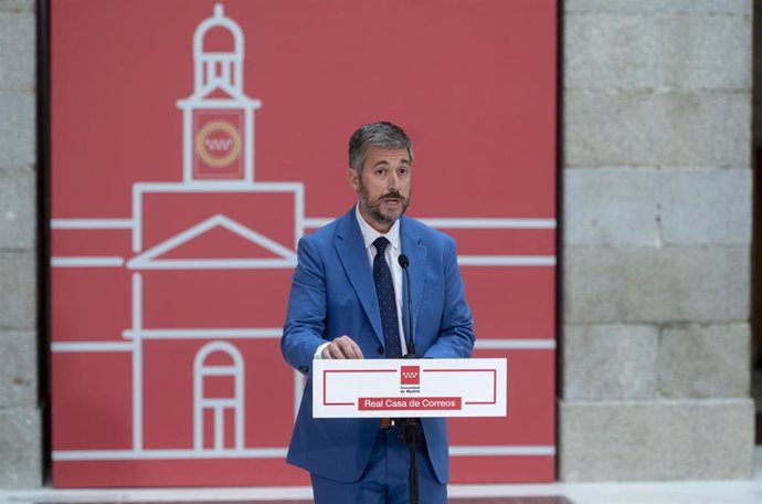 El consejero de Presidencia, Justicia y Administración Local, Miguel Ángel García Martín, durante una rueda de prensa tras una reunión, en la Real Casa de Correos, a 5 de septiembre de 2024