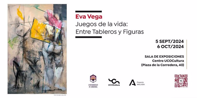 Cartel de la exposición 'Juegos de la vida: entre tableros y figuras' de Eva Vega.