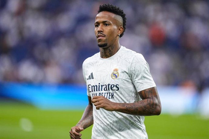 Eder Militao of Real Madrid warms up during the Spanish league, La Liga EA Sports, football match played between Real Madrid and Real Valladolid at Santiago Bernabeu stadium on August 25, 2024, in Madrid, Spain.