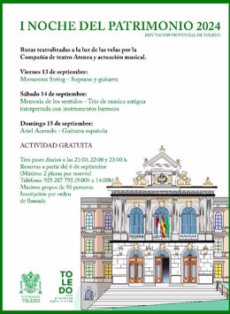 Cartel de las actividades de la Noche de Patrimonio organizadas por la Diputación de Toledo.