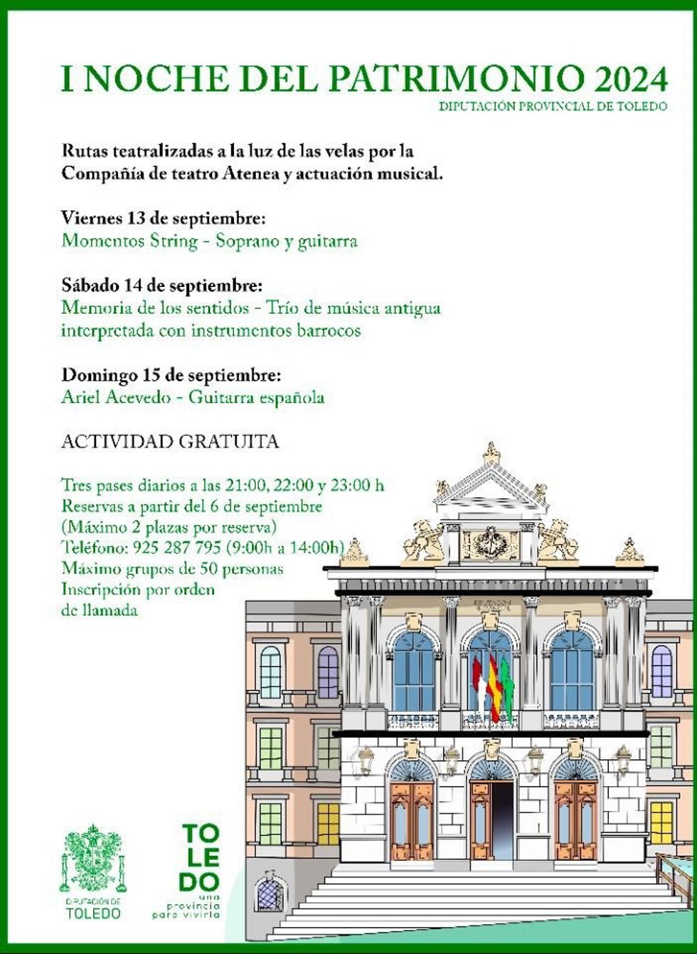 Cartel de las actividades de la Noche de Patrimonio organizadas por la Diputación de Toledo.