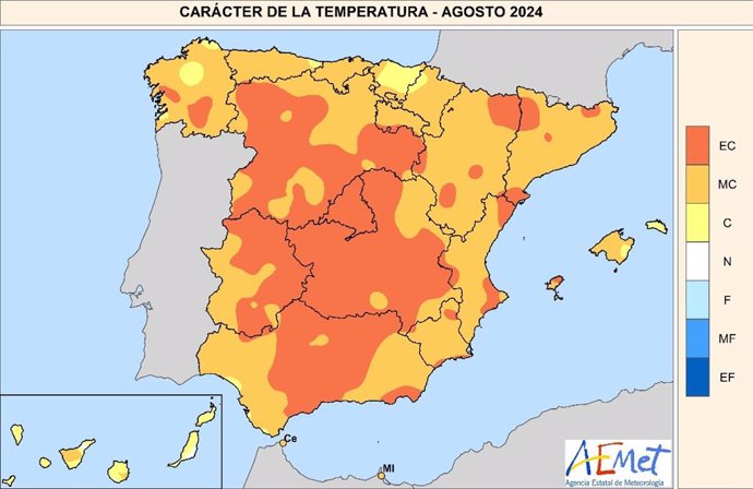 Agosto de 2024 fue el más cálido en España desde 1961 con una temperatura media de 25ºC.