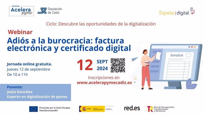 Cartel del webinar 'Adiós a la burocracia' de Diputación.