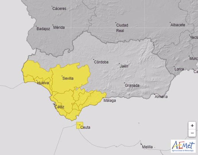 Las inclemencias por tormentas se notarán en zonas del interior y costa de Cádiz, Huelva y Málaga, y en la campiña sevillana. 