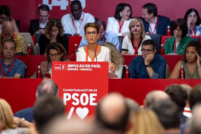 La secretaria general del PSN, María Chivite, interviene en el Comité Federal del PSOE.